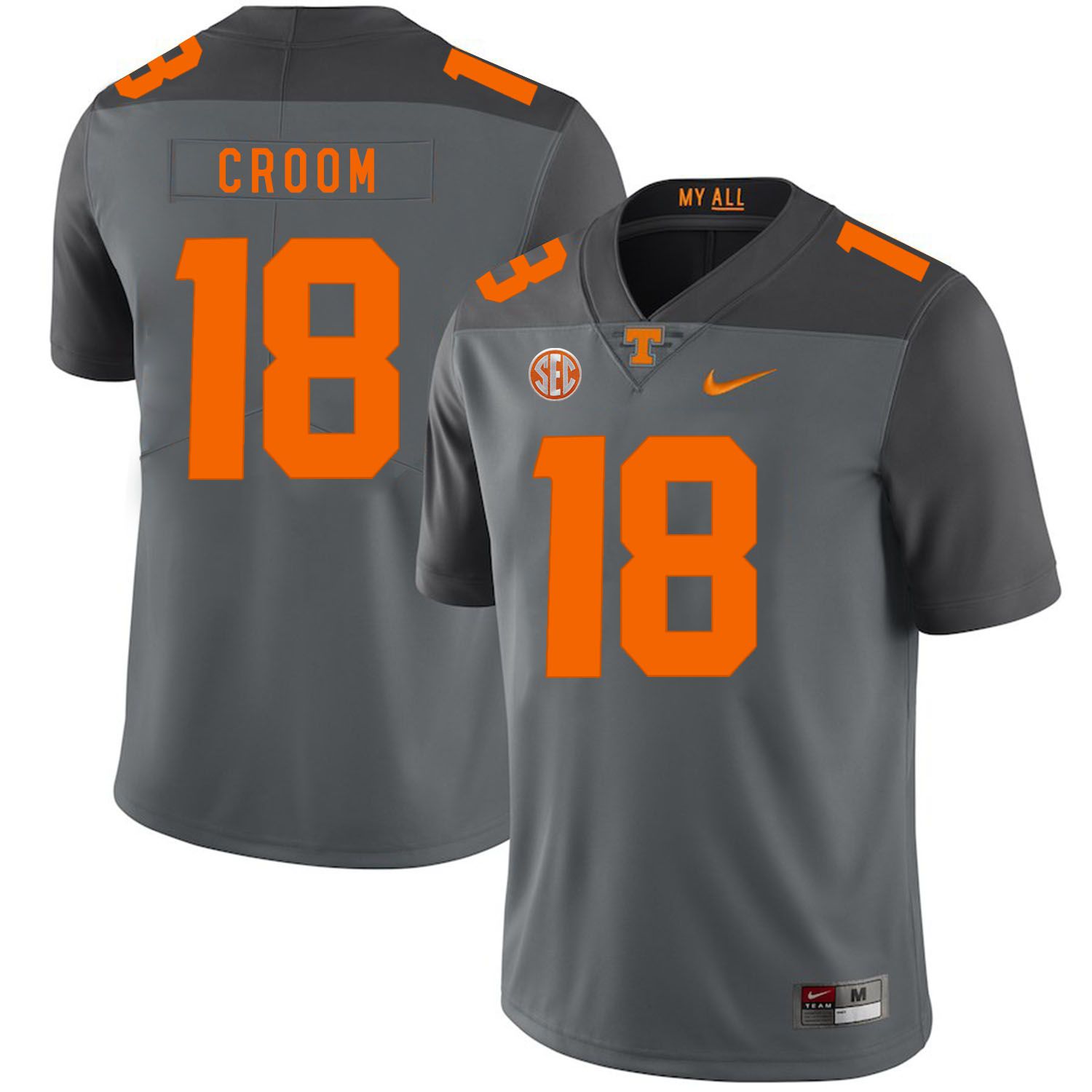 Men Tennessee Volunteers #18 Croom Grey Customized NCAA Jerseys